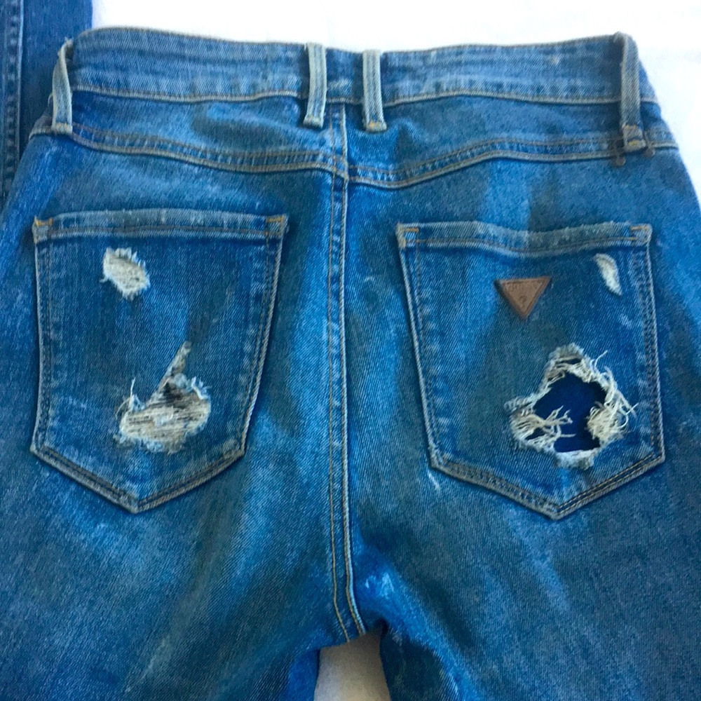 GUESS High Rise Distressed Skinny Jeans Blue Stretch Denim Ripped Ripped Size 25 - Picture 4 of 15